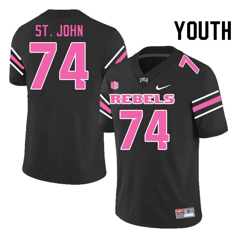 Youth #74 Jalen St. John UNLV Rebels College Football Jerseys Stitched-Black